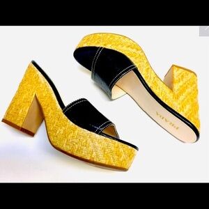 Prada Black Leather with Straw Platform Shoe Size 35